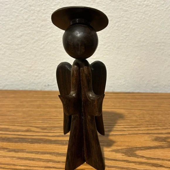 Vintage Wooden Angel Sculpture Trio - Brown - Picture 7 of 11